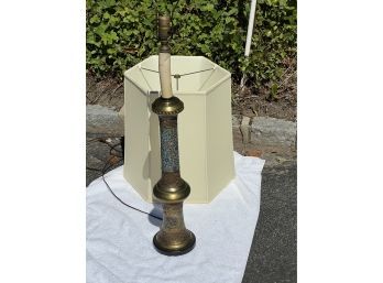Antique Champlev Brass Candlestick Lamp