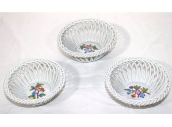 Lot Of 3 Vintage Herend Porcelain Nut Bowls With Basketweave Design