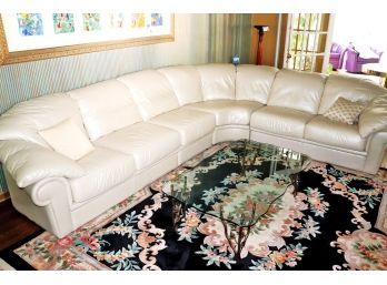 Natuzzi Salotti Leather 4 Piece Sectional In Pearlized Finish Made In Italy