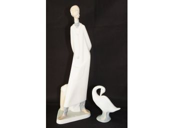 Tall Vintage Lladro Doctor Figurine & Duck Figurine