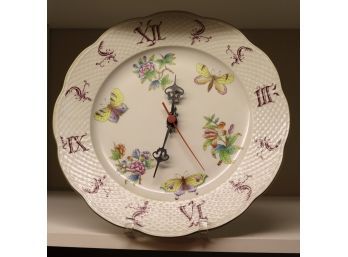 Vintage Herend Porcelain Wall Clock With Colorful Butterflies