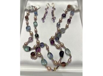 Multi Stone Beaded Necklace With Earrings