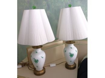 Pair Of Vintage Herend Chinese Bouquet Porcelain Lamps With Custom Shades