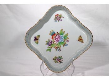 Vintage Herend Porcelain Dish With Wavy Pierced Edge