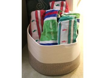 Large Woven Fabric Basket With Ralph Lauren Beach Towels