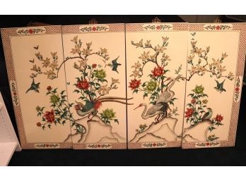 Very Decorative Group Of 4 Asian Wall Panels With Brass Hangers