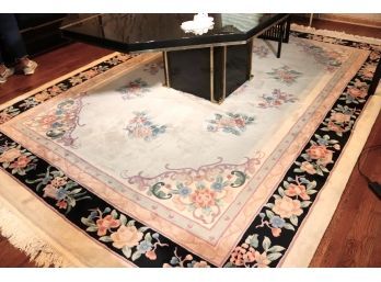 Hand Woven Wool Carpet With Floral Design On Cream Background