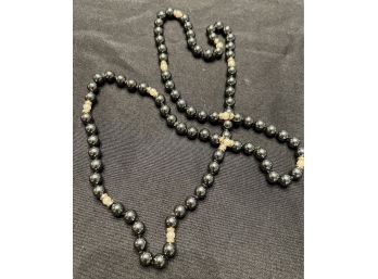 Grey Hematite Beaded Necklace With 20 Gold Beads And 11 Pearls