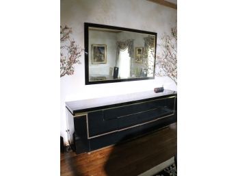 Fantastic Black Lacquered Buffet With Silver Drawer & Black Lacquered Mirror