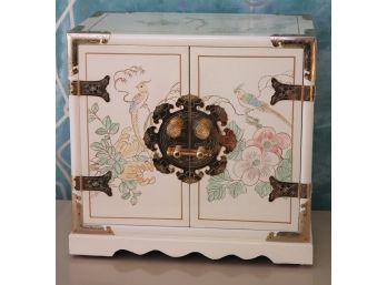 Large Asian Style Jewelry Cabinet Box With Floral Design & 4 Drawers