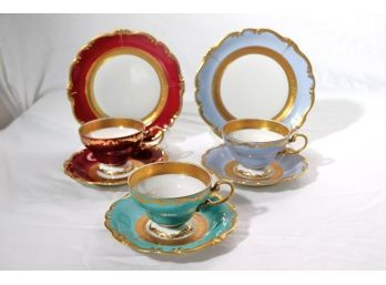 Group Of 3 Antique Rosenthal Cups & Saucers With Gold Trim