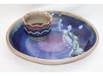 Large Hand Made Decorative Ceramic Dish & Vase