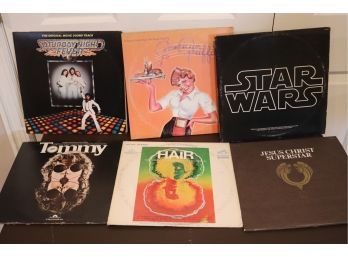 Lot Of 6 Vintage Record Albums With Saturday Night Fever, Tommy, Hair, Star Wars & More