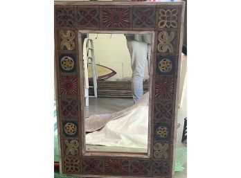 Ethnic Style Mirror Frame With Hand Painted Abstract Design