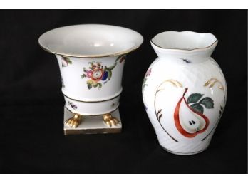 Herend Porcelain Footed Urn & Vase With Colorful Fruits