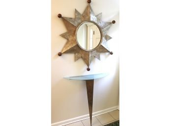 Unique Mirror With Star-Shape Frame And Metal & Glass Console