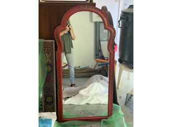 Tall, Stylish & Sophisticated Mirror With Red Chinoiserie Hand Painted Frame