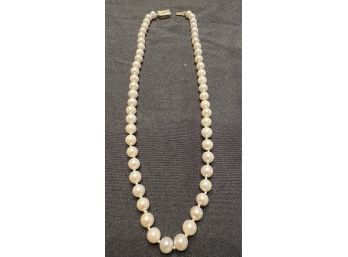 CLASSY 18' PEARL NECKLACE WITH 14K YG CLASP WITH DIAMOND ACCENTS - SIGNED
