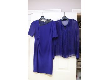 Elie Tahari Navy Blue Dress & Snakeskin Pattern Silk Blouse