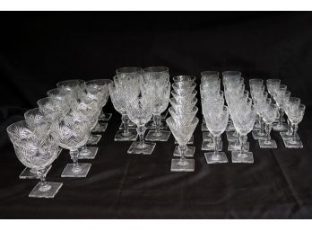 Cut-Glass Wine Glasses With Square Base, 11 Champagne, 7 Red Wine, 6 Aperitif, 12 White Wine, 10 Cordial Glass