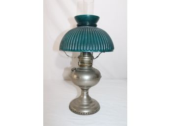 Vintage Early American Oil Lamp Lantern With Beautiful Rippled Glass Shade Made In USA