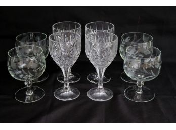 Collection Of Red Wine Glasses, 4 Etched Design & 4 Imperial Estate Crystal
