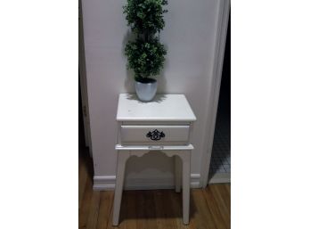 Small Vintage Painted White Wood Side Table With Plant Dcor