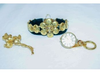 Sparkly Lions Head Bracelet, Corocraft Rose Pin & Small Coach Handbag Accessory
