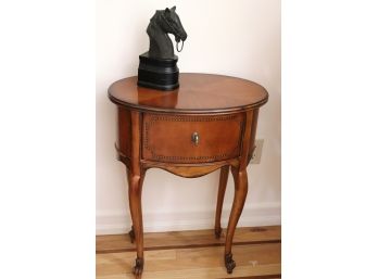 Drexel Heritage Side Table With Carved Feet & Stencil Detailing On The Drawer,  Includes Small Metal Horse Dec