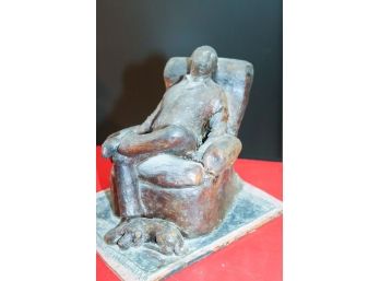 Vintage Art Sculpture Of A Man Sitting In A Chair