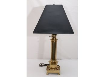Heavy Brass Early American Style Table Lamp, Quality Piece Well Made & Has An Oil Lamp Style Knob