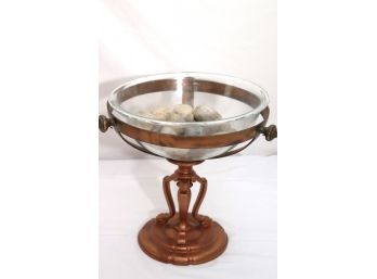 Large/Heavy Copper Patinated Centerpiece Pedestal Bowl With A Glass Insert