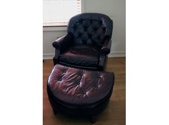 Leather Craft Tufted Arm Chair With Ottoman