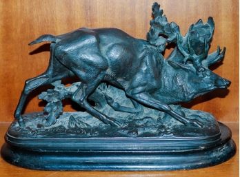 Vintage Henri Alfred Jacquemart Bronze Figural Sculpture Of A Wild Deer