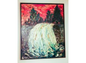 Vintage Waterfall Painting Signed By The Artist Marion Engel 65