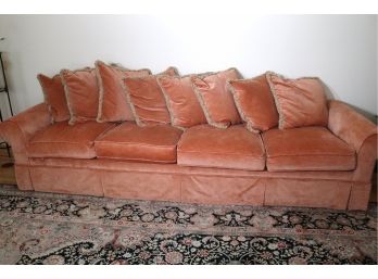 Mid-Century Custom Upholstered Pink Sofa, Includes 8 Pillows
