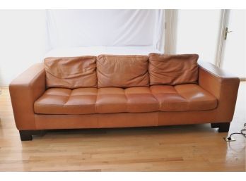 Maurice Villency Ny Designer Leather Sofa, Has Zipper Pillows That Can Be Attached