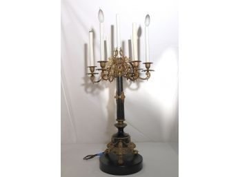 Vintage Candelabra With Amazing Ornate Brass Claw Feet On A Stone Base, Quality Piece