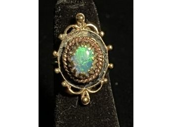 14K VICTORIAN STYLE BLUE OPAL RING SIZE 3.5