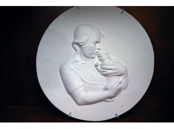 Embossed Wall Art Plaque Of Mother & Child By Artist Marion Engel