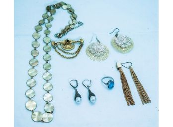 Pretty Sterling Earrings With A Pearl Like Tip, Sterling Ring With Blue Stone, Fashion Necklace & Rupert Rose