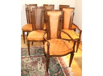 Set Of 6 Vintage Hellam Furniture Wood Dining Chairs With Custom Upholstering