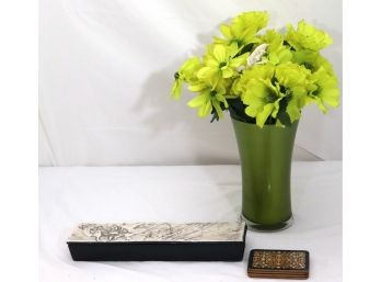 Faux Floral Bouquet With 6-Piece Coaster Set & Decorative Ceramic Box (Contents Not Included)