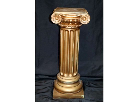 Vintage Plaster Column Pedestal With A Bronze Like Patinated Finish, Really A Substantial Piece (Small Repa