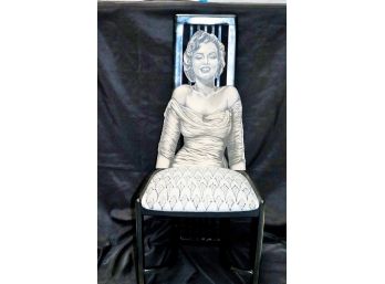 Custom Marilyn Monroe Accent Chair, Carved Wood Portrait With Print Made In Spain