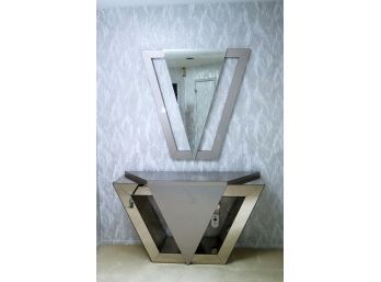 Contemporary Formica Mirror Finished Console With A Matching Mirror