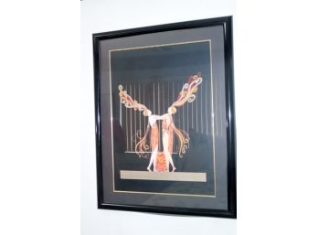 Vintage Art Deco Erte Print Of Dancing Ladies With Flowing Headdresses In A Matted Frame
