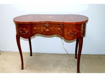 87.Vintage Kidney Vanity Table With Inlay Detailing Throughout, There Is A Liner On The Inside Made In Spain