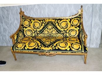 Highly Carved Louis XVI Gilded Finish Settee With Custom Versace Velvet Fabric