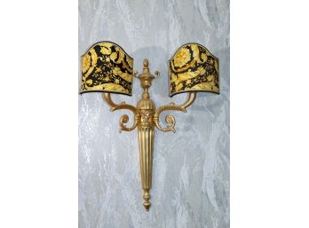 Vintage Neoclassic Versace Bronze Medusa Figural Electrified Wall Sconces Custom Shades Like New Never Wire